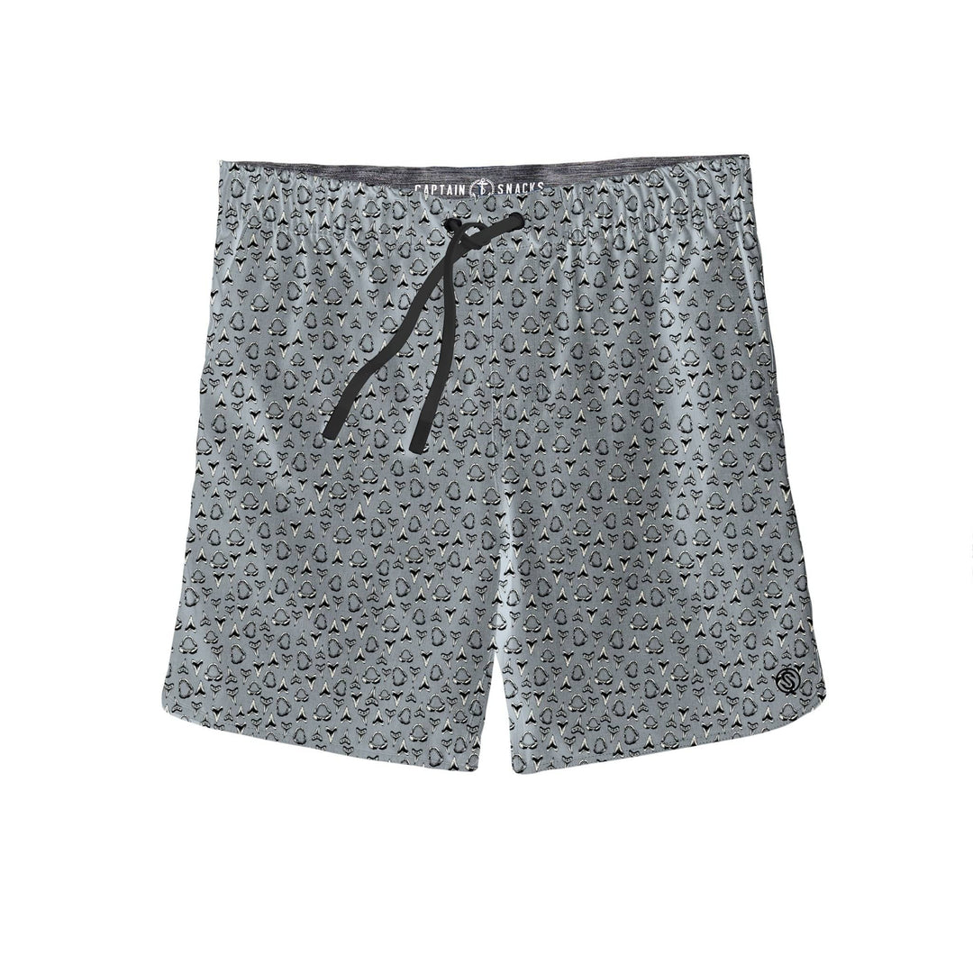 Scalesgear.com Jaws Captain Snacks Volleys shorts featuring a bold graphic design and comfortable fit for active wear.