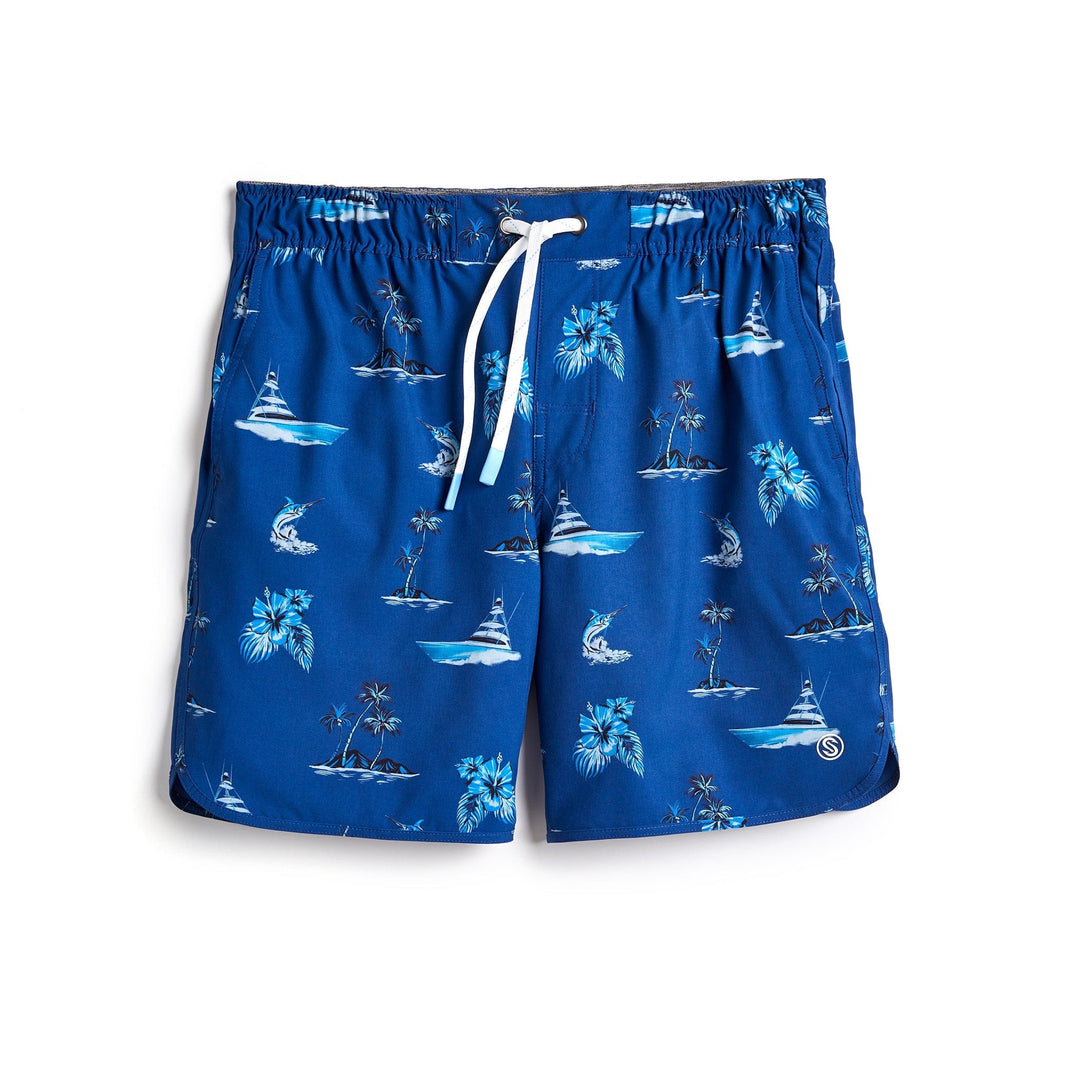 Marine blue Sporty Captain Snacks Volleys shorts by Scalesgear.com featuring sporty design and comfortable fit.