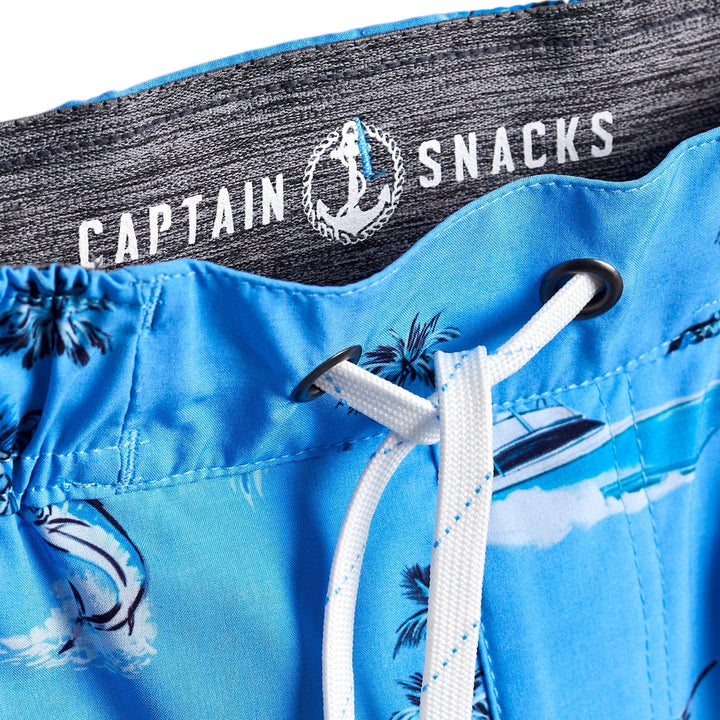Powder blue sporty captain snacks volleyball shorts by Scalesgear.com with athletic design and comfortable fit.