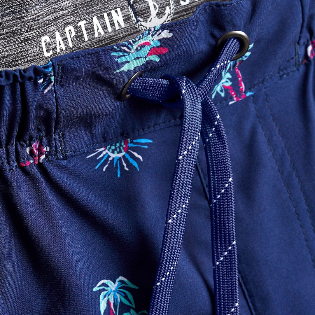Navy Surf & Slay Captain Snacks Volleys shorts by Scalesgear.com, casual men's volleyball shorts with a relaxed fit