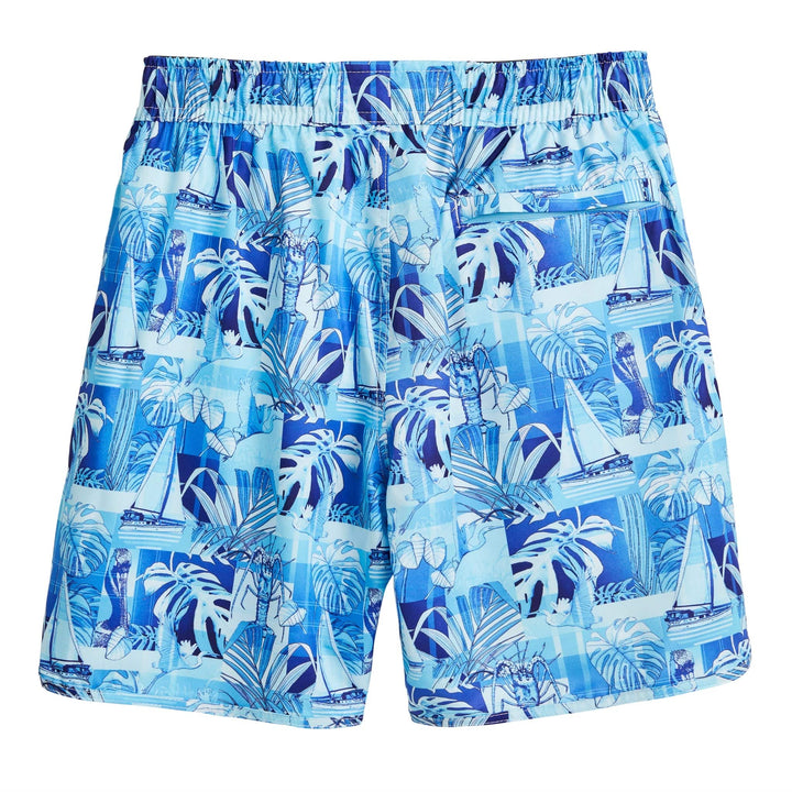 Blue FLA Living Captain Snacks Volleys shorts with a relaxed fit, featuring a drawstring waistband and sporty design.