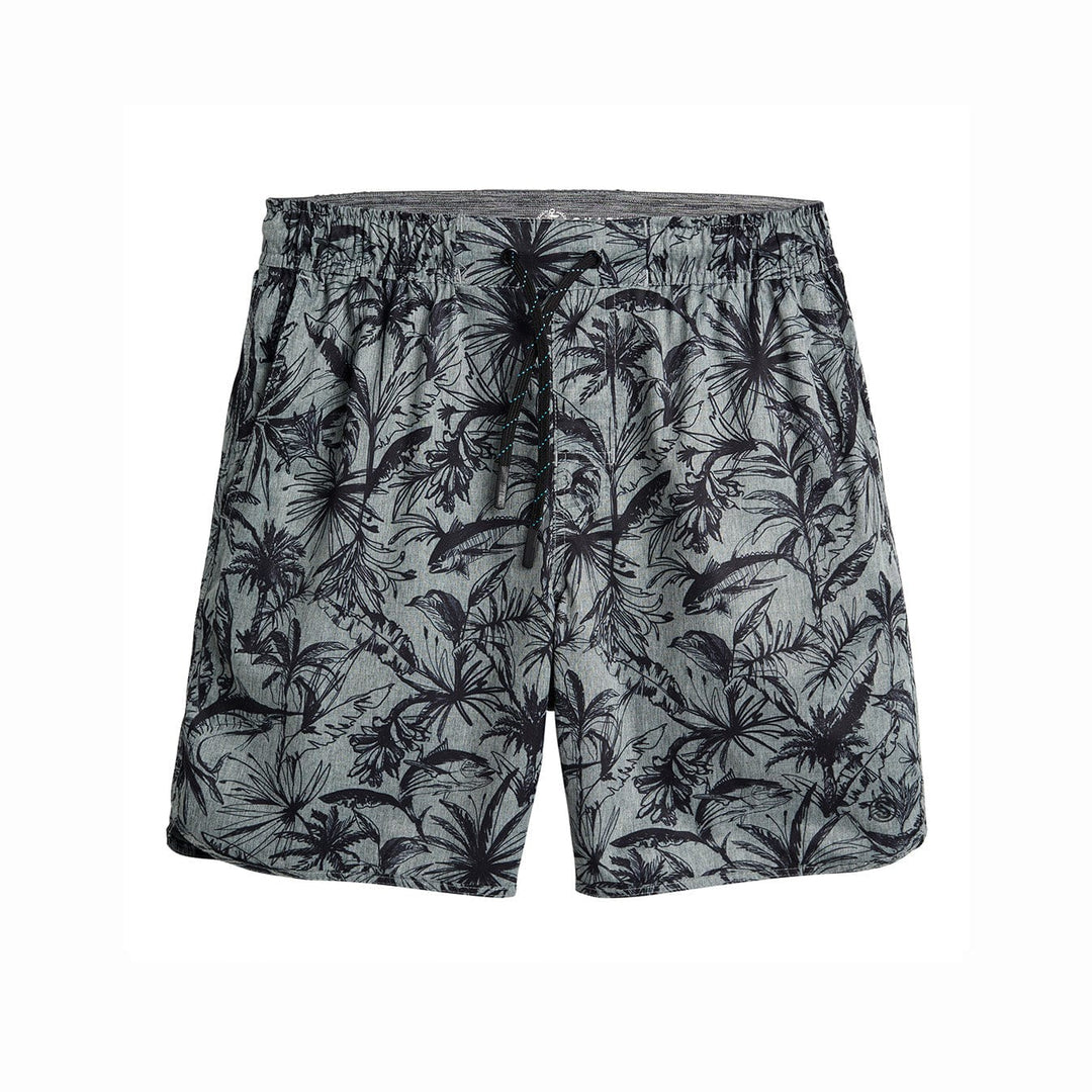 Grey Heather Loose Lines Captain Snacks Volleys shorts by Scalesgear.com, featuring a relaxed fit and casual style.