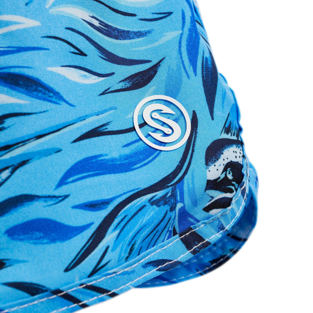 Powder blue Flower Strike Captain Snacks Volleys shorts by Scalesgear.com, lightweight athletic shorts with a comfortable fit.