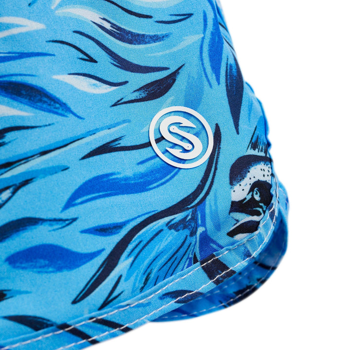 Powder blue Flower Strike Captain Snacks Volleys shorts by Scalesgear.com, lightweight athletic shorts with a comfortable fit.