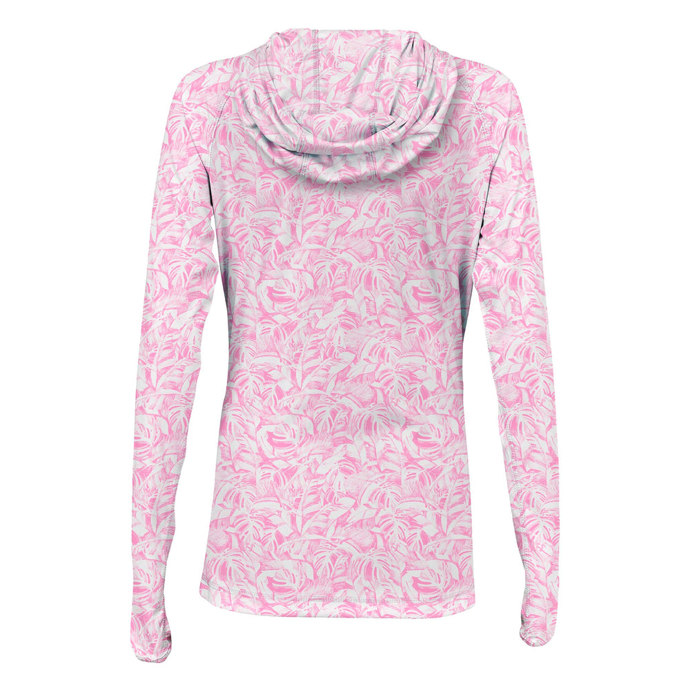 Womens Jungle Sail performance hooded long sleeve shirt by Scalesgear, featuring a lightweight, breathable fabric with a jungle print design.