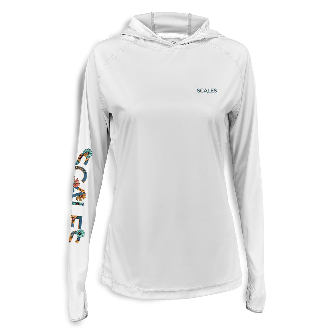 Seafoam green Dorado women's hooded performance long sleeve shirt by Scalesgear, featuring a comfortable hood and athletic fit.