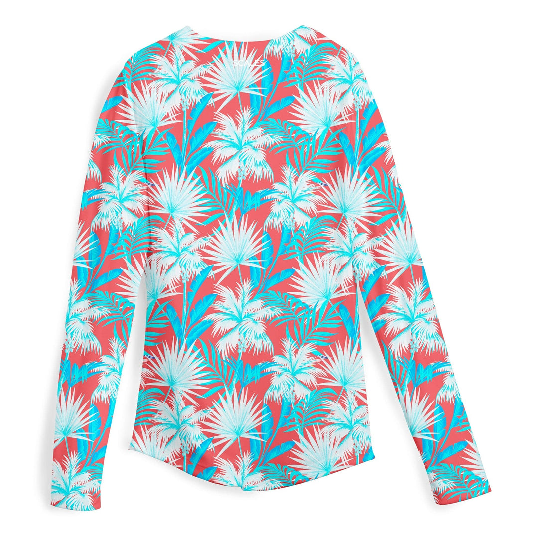 Coral pink women's performance long sleeve top by Scalesgear, designed for active wear with a fitted style and moisture-wicking fabric.