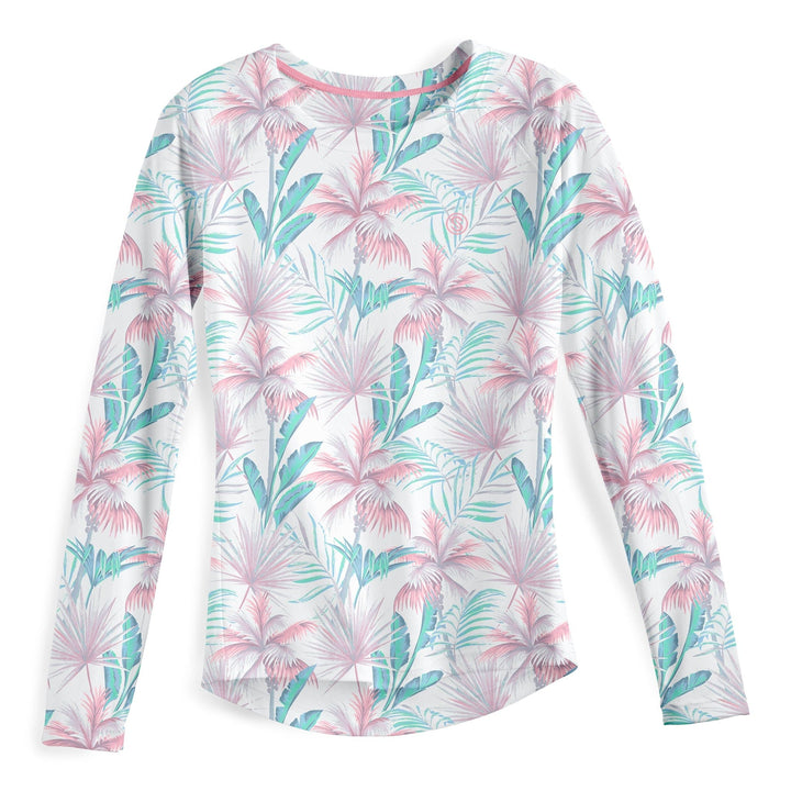 White women's performance long sleeve shirt from Palm City by Scalesgear.com, designed for active wear and comfort.