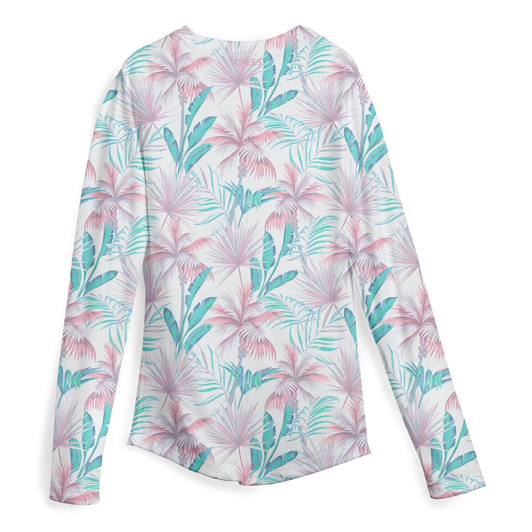 White women's performance long sleeve top by Scalesgear, designed for active wear with a comfortable fit and stylish look.