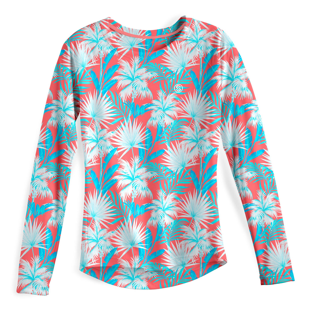 Coral women's performance long sleeve shirt by Scalesgear.com featuring breathable fabric and athletic fit for active wear.