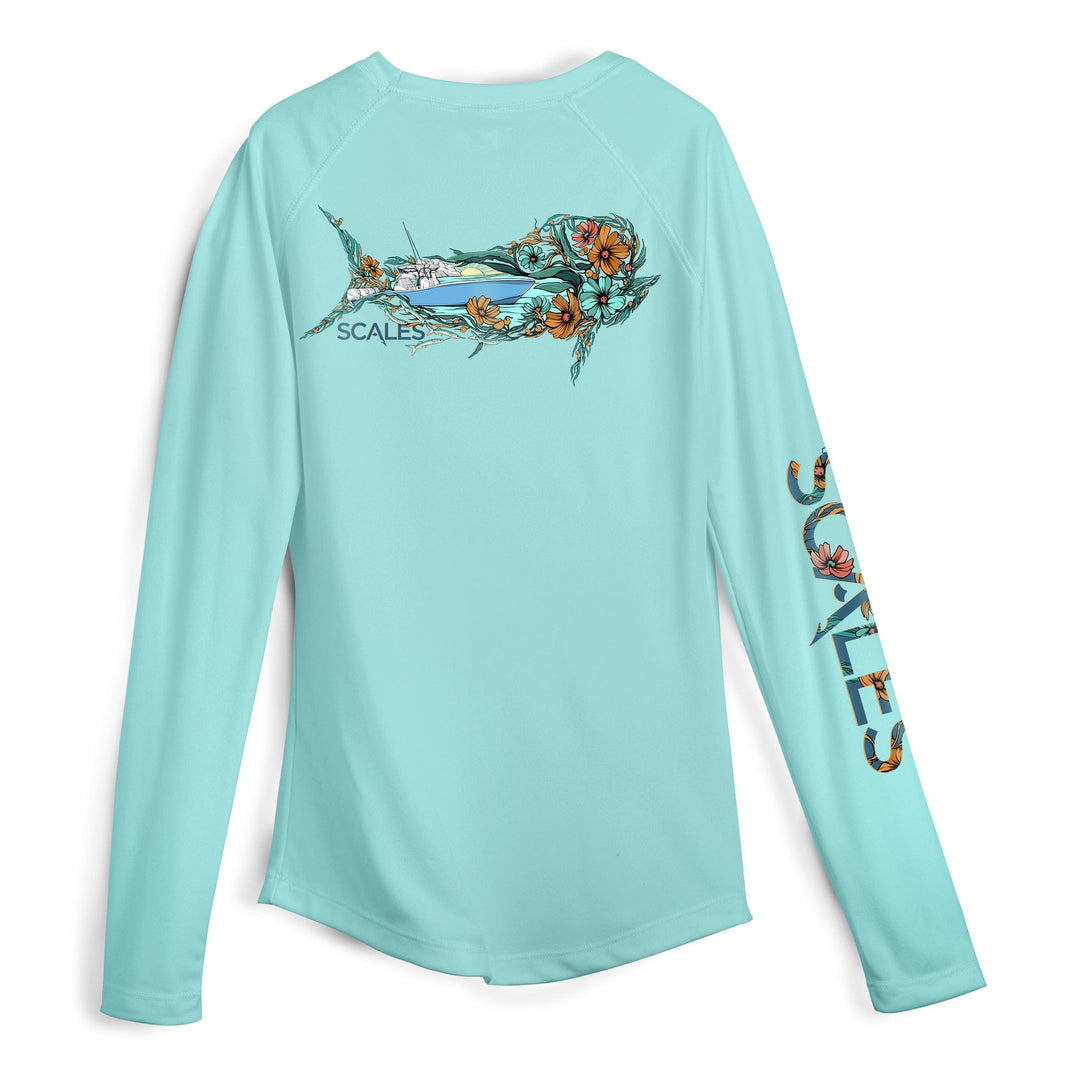 Dorado Women's Performance Long Sleeve top in seafoam color, designed for active wear by Scalesgear.com