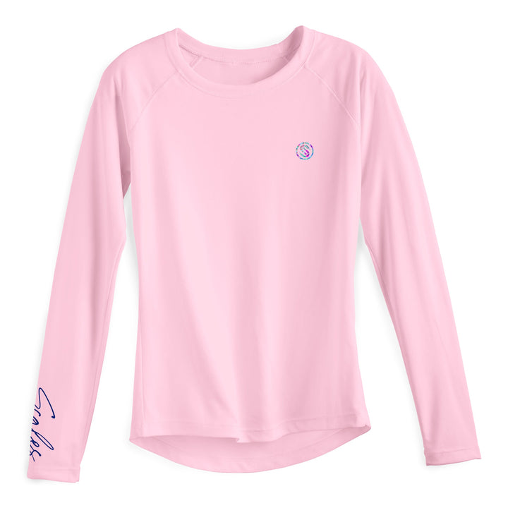 Pink women's performance long sleeve top by Scalesgear.com with fitted design and breathable fabric, ideal for active wear.