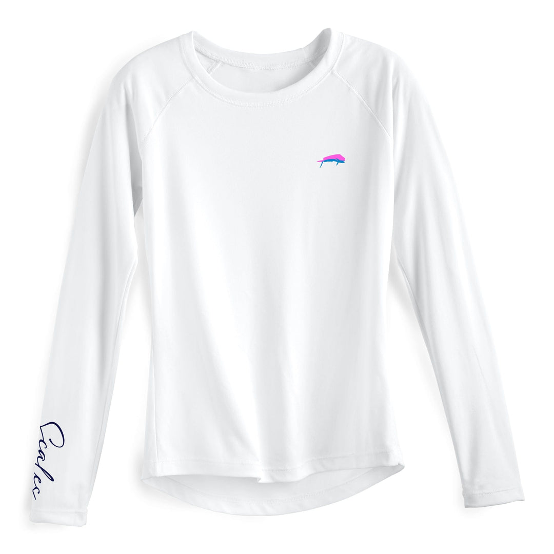 Light pink women's performance long sleeve shirt by Mahi Slam from Scalesgear.com, designed for active wear and comfort.