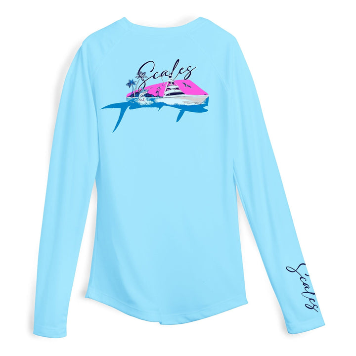 Light pink women's performance long sleeve shirt from Mahi Slam by Scalesgear.com, designed for active wear and comfort.