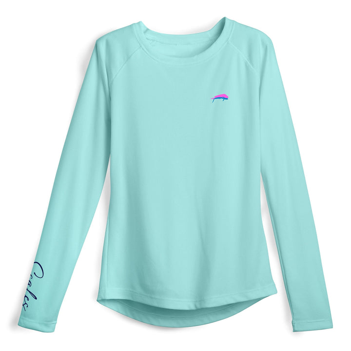 Light pink women's performance long sleeve shirt from Mahi Slam by Scalesgear.com, designed for active wear and sports.
