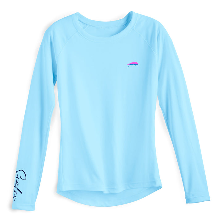 Light pink women's performance long sleeve shirt by Mahi Slam from Scalesgear.com, designed for active wear and comfort.