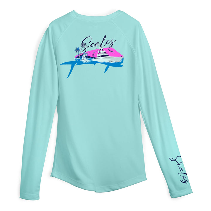Light pink women's performance long sleeve shirt by Mahi Slam for women, designed for active wear and comfort.