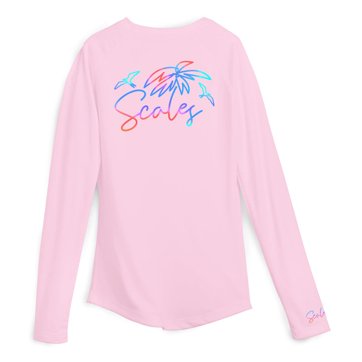 Pink women's performance long sleeve top by Scalesgear.com, featuring a sleek fit and lightweight fabric for active wear.