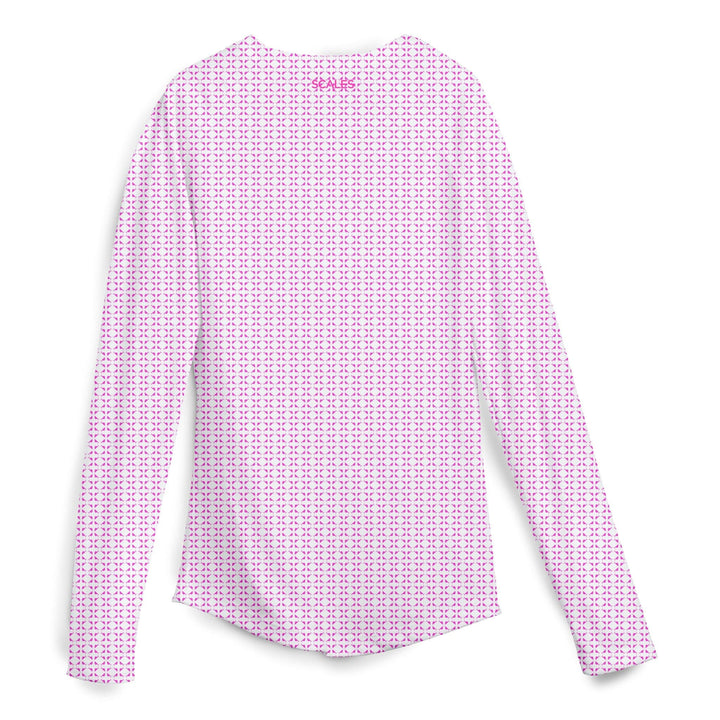 White and hot pink women's performance long sleeve shirt with nautical sail design by Scalesgear.com