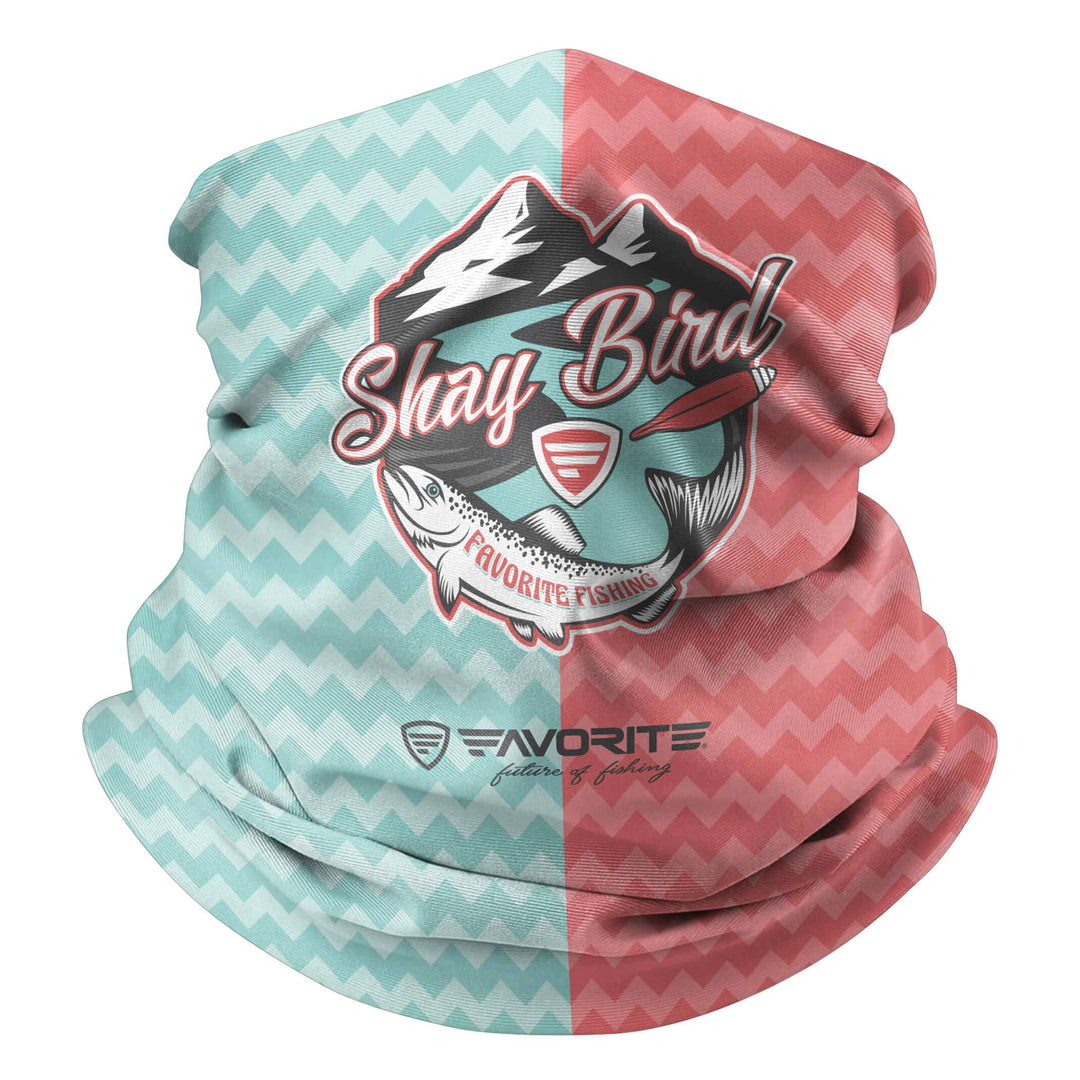 Favorite Fishing neck gaiter in colorful fabric, versatile accessory for outdoor activities and face coverage.
