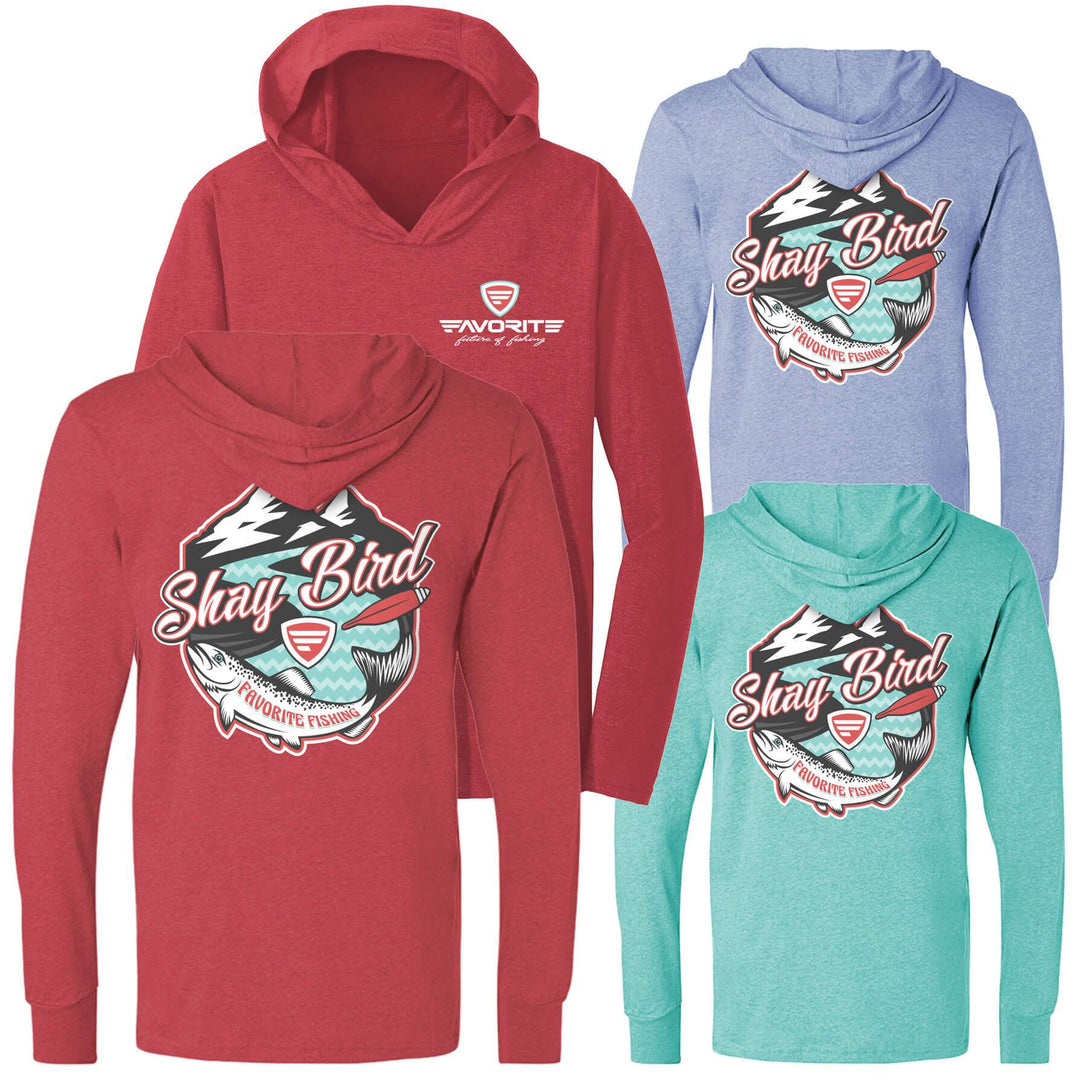 Favorite Fishing Shay Bird lightweight tri-blend hoodie, casual apparel with a comfortable fit and bird graphic design.