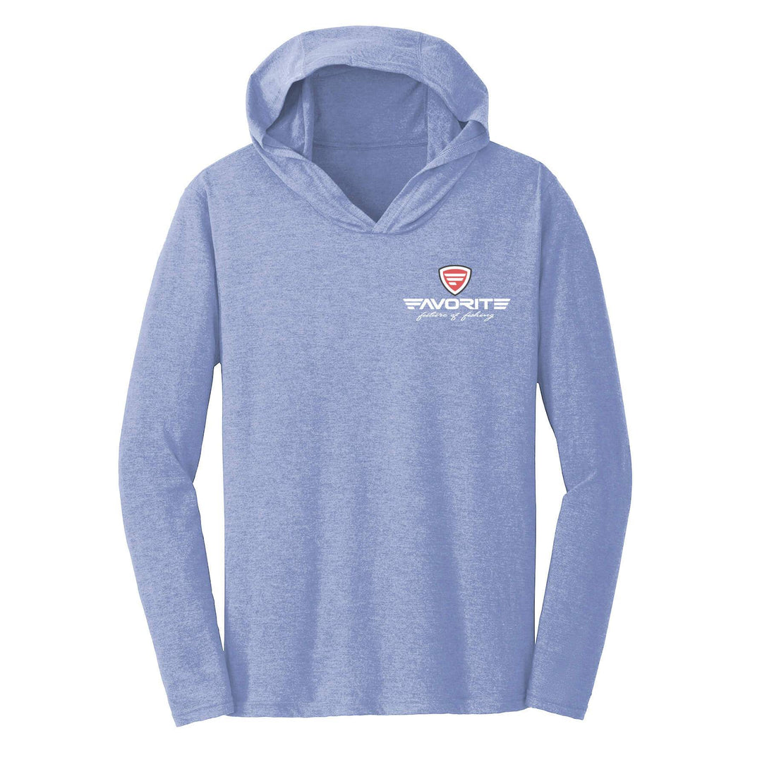 Favorite Fishing Shay Bird lightweight tri-blend hoodie in lavender, featuring a front graphic and comfortable apparel design.