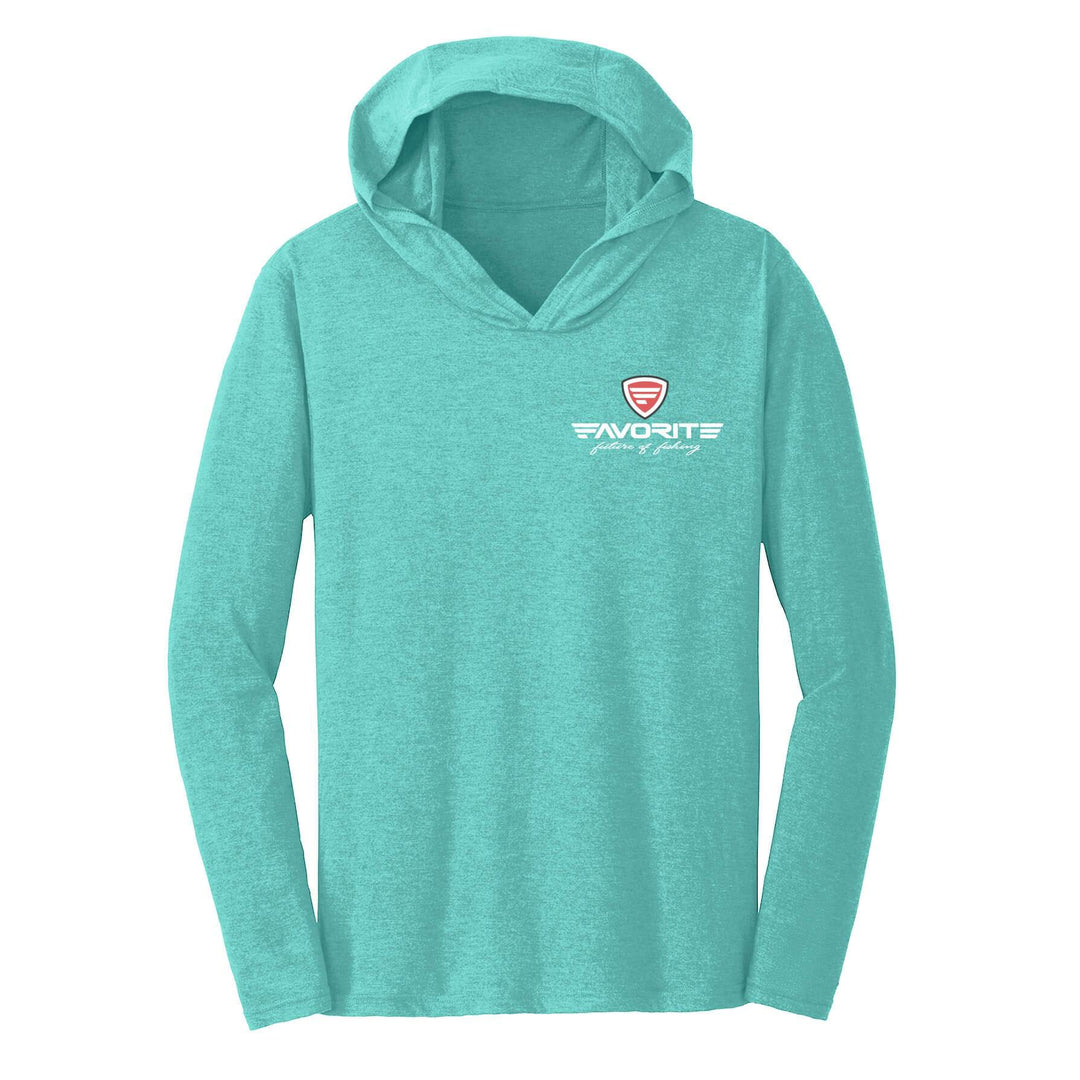 Favorite Fishing Shay Bird lightweight tri-blend hoodie in mint green, showcasing a casual, comfortable apparel design.