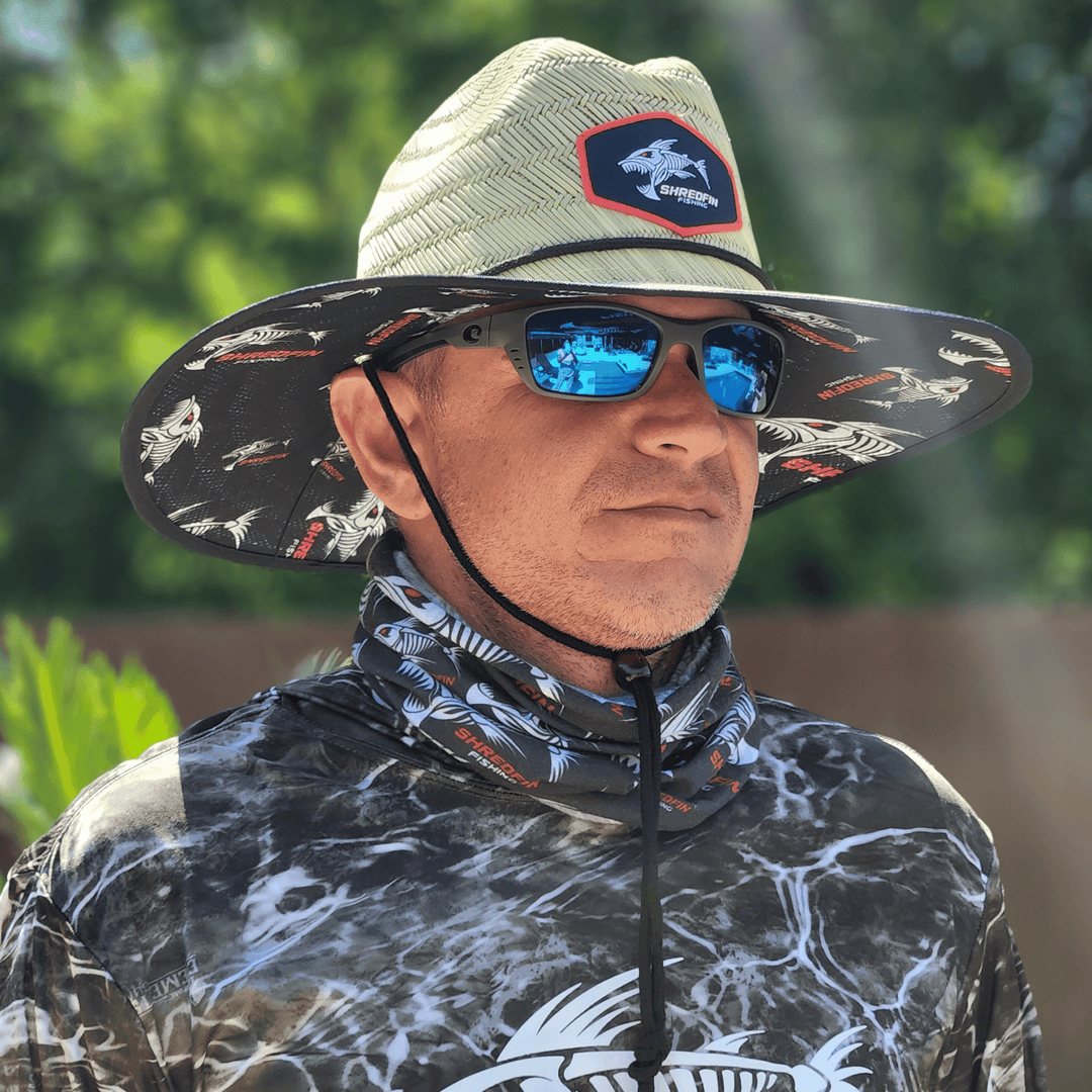 ShredFin El Lago straw hat featuring a wide brim and woven design, perfect for sun protection and stylish outdoor wear.