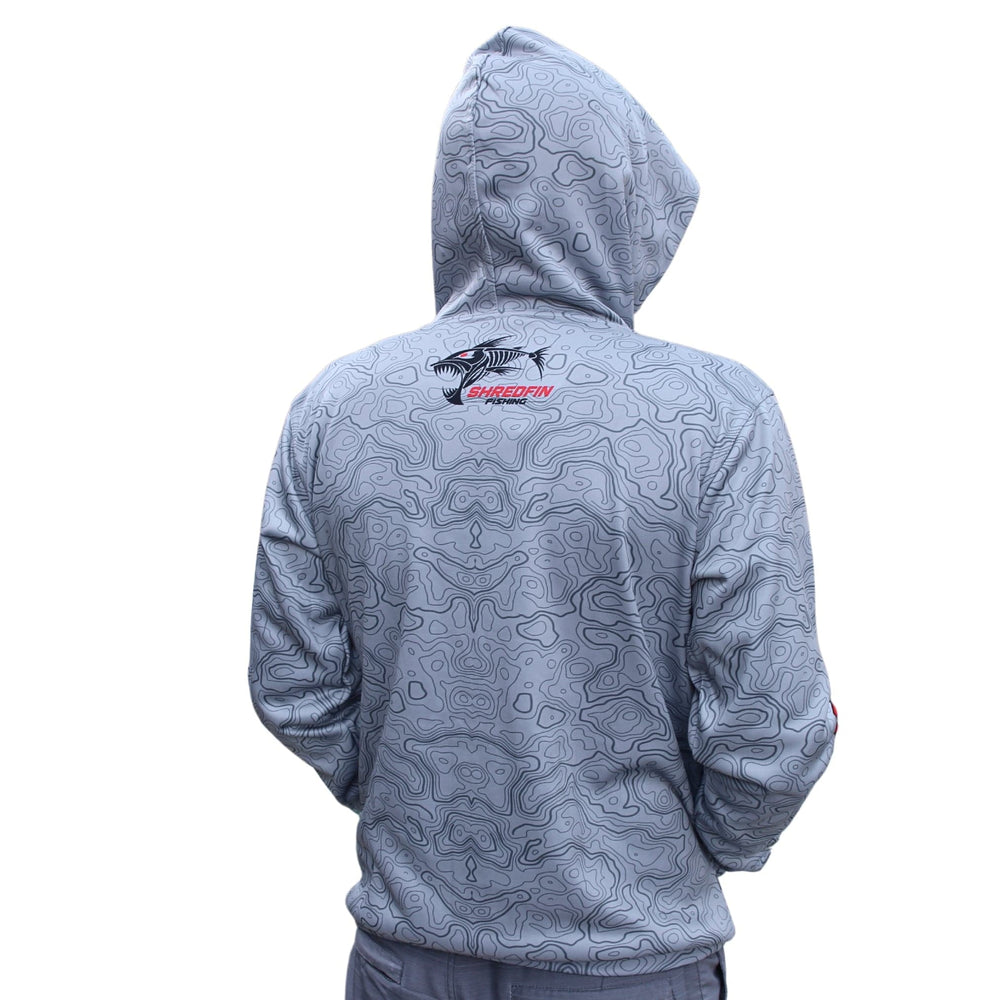 ShredFin Contourz Elite Performance Hoodie in Tungsten Gray, featuring a sleek design and comfortable fit for active wear.
