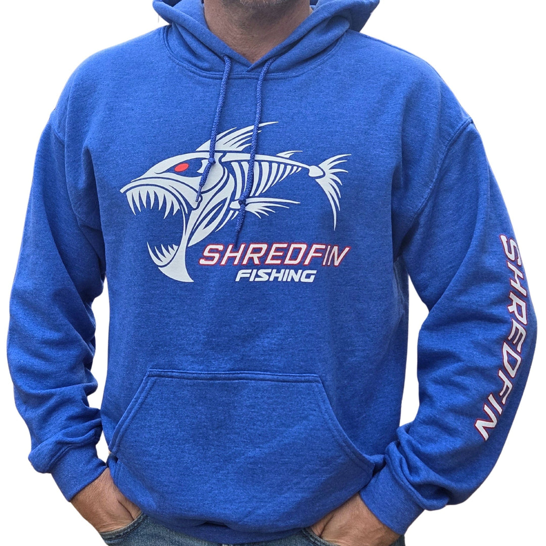 Blue ShredFin hoodie with a comfortable fit, featuring a casual design and soft fabric, perfect for everyday wear.