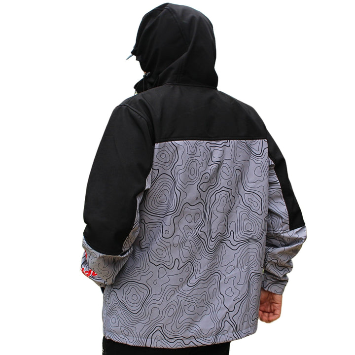 ShredFin Storm Shredder all-weather jacket with Contourz pattern, featuring a sleek waterproof design and adjustable hood.