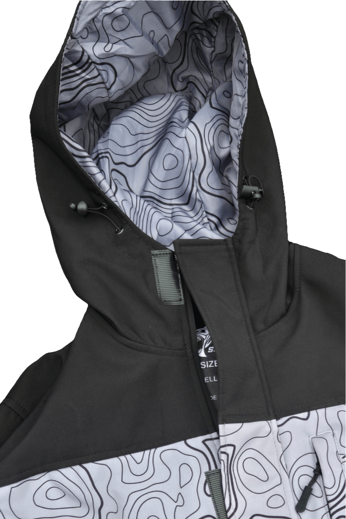 ShredFin Storm Shredder all-weather jacket with Contourz pattern, featuring a lightweight, waterproof design for outdoor protection.