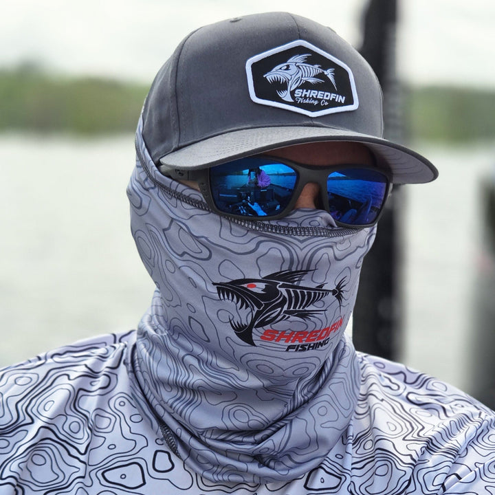 ShredFin Contourz Performance Neck Gaiter in Tungsten Gray, a versatile scarf for outdoor activities and sports.