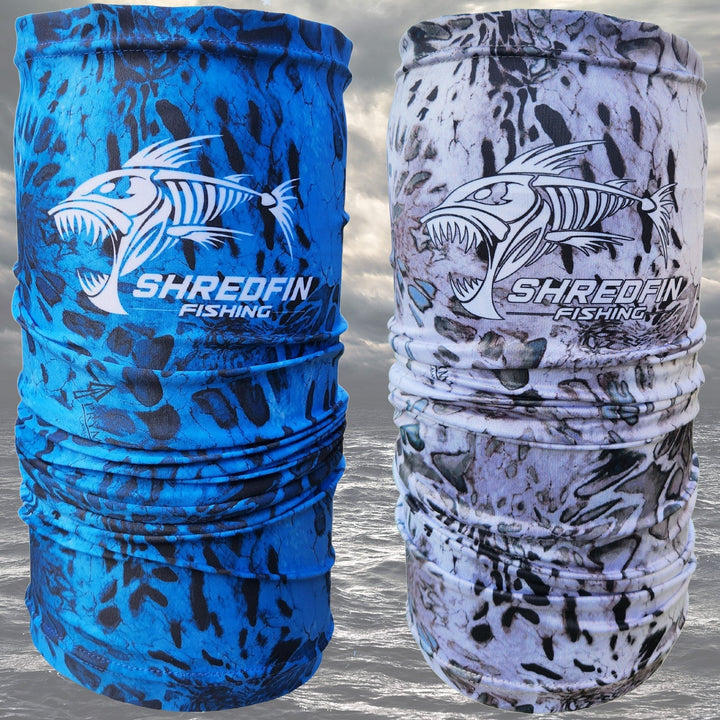 ShredFin Prym1 Camo Performance Neck Gaiter, a versatile camouflage scarf designed for outdoor activities and sun protection.