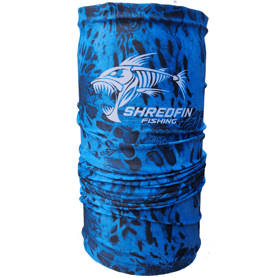 ShredFin Prym1 Camo performance neck gaiter featuring shoreline camouflage pattern, versatile scarf for outdoor activities.