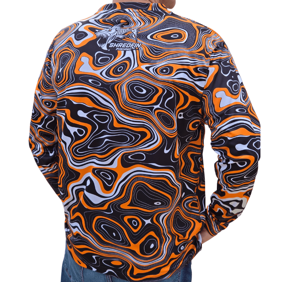ShredFin Contourz Performance Shirt in Orange River, a lightweight athletic shirt with a fitted design and moisture-wicking fabric.