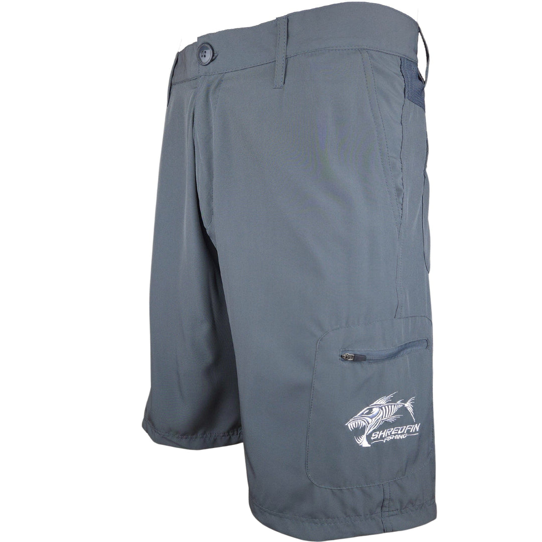 Gray ShredFin HookSet Shorts with adjustable waistband and casual fit, designed for comfort and style.
