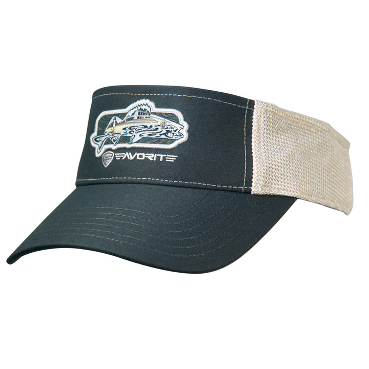 Favorite Fishing visor hat with a colorful fish design on the front, perfect for outdoor and fishing activities.