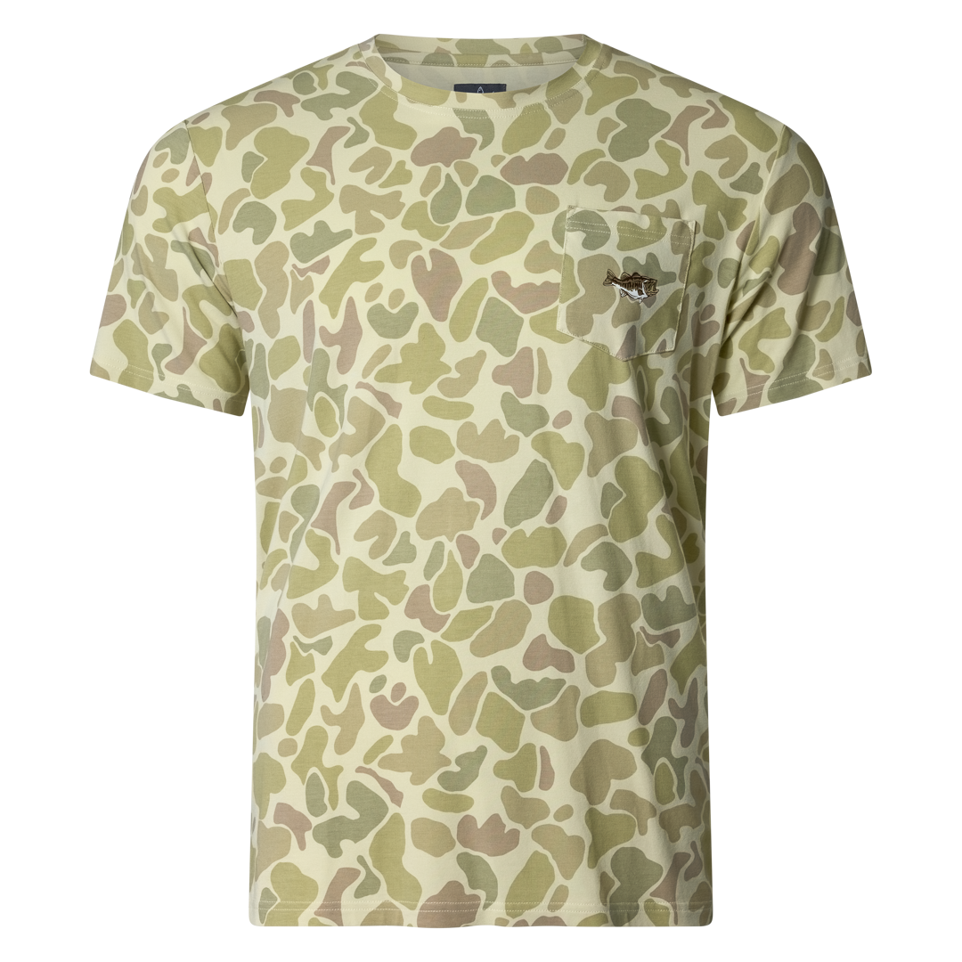 Sportsman Gear Pursuit bamboo pocket performance T-shirt in small and large sizes, featuring a comfortable bamboo fabric design.