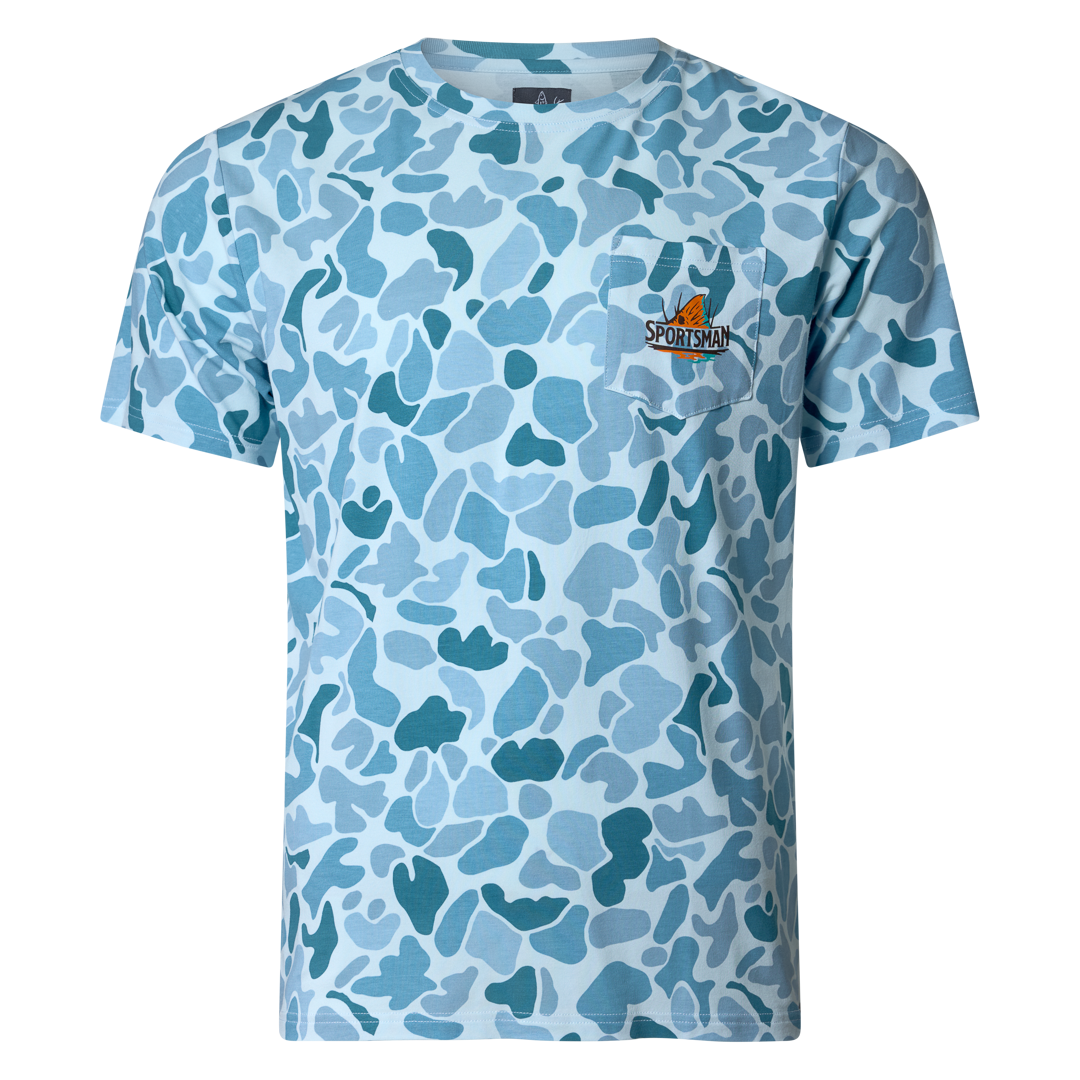 Sportsman Gear Pursuit bamboo pocket performance T-shirt in small and large sizes, made from eco-friendly bamboo fabric.