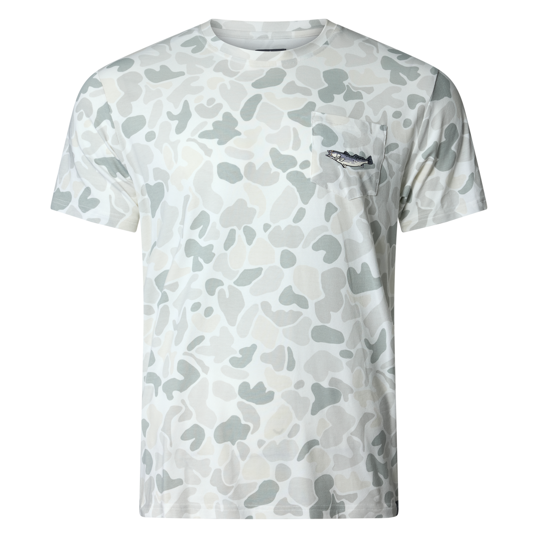 Sportsman Gear Pursuit bamboo pocket performance T-shirt in small and large sizes, made from eco-friendly bamboo fabric.