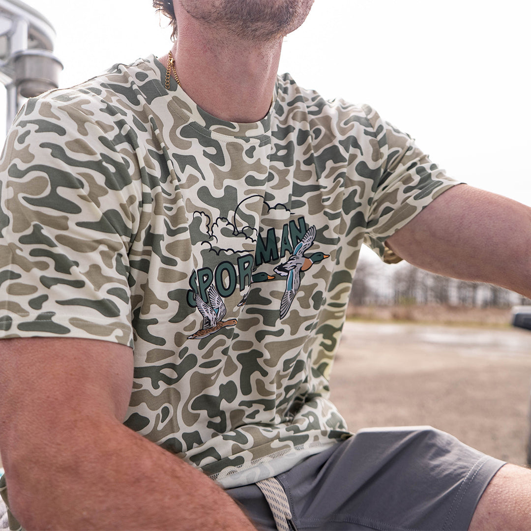 Sportsman Gear Pursuit bamboo pocket performance T-shirt in small and large sizes, made from eco-friendly bamboo fabric.