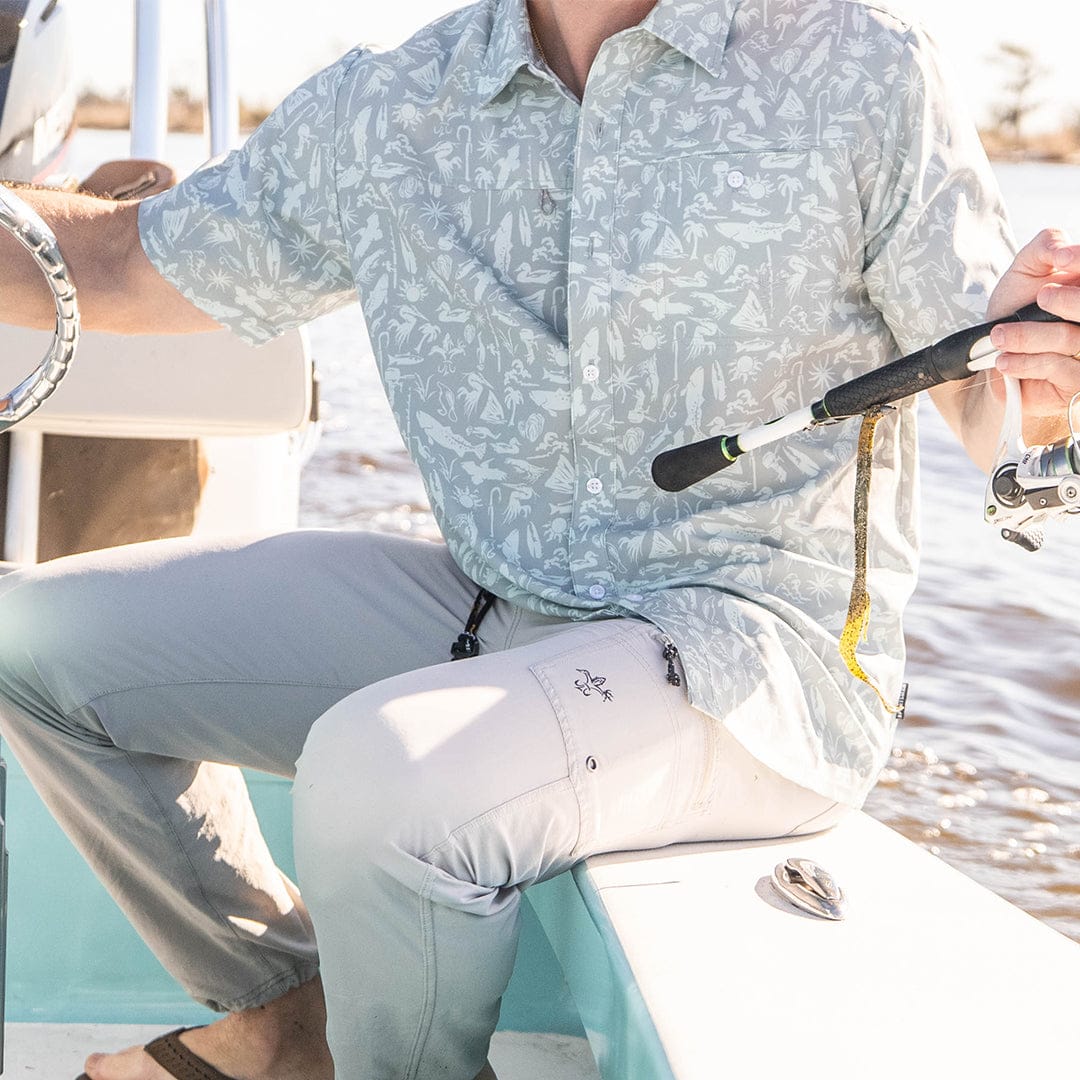 Old-school Fly Shirt by Sportsman Gear featuring a classic design and comfortable fit, shown in a close-up image.