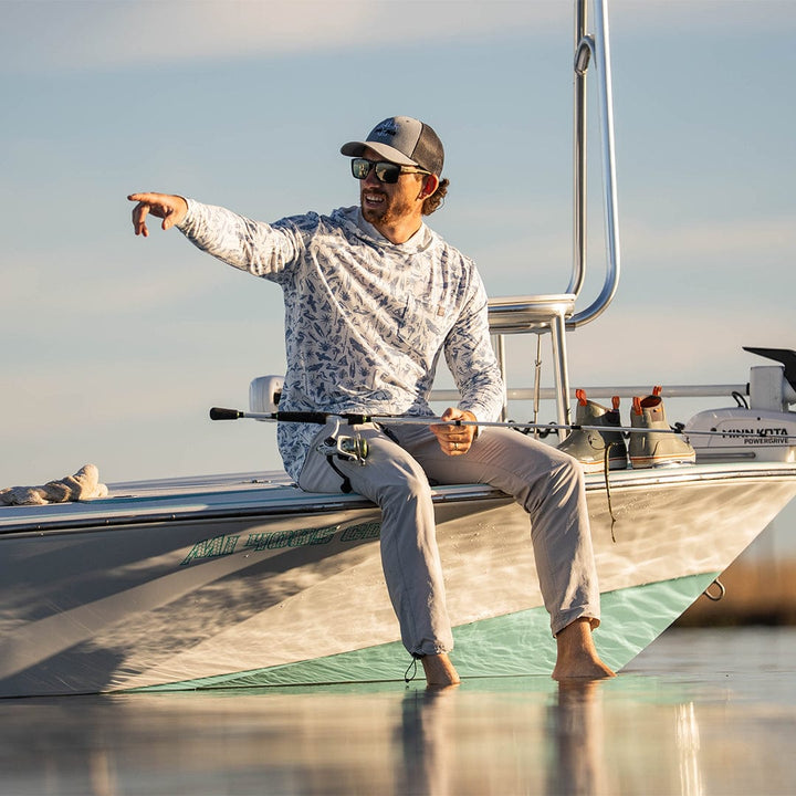 Sportsman Gear bamboo and Pima sun protection performance hoodie, lightweight, breathable fabric, in a casual hoodie style.