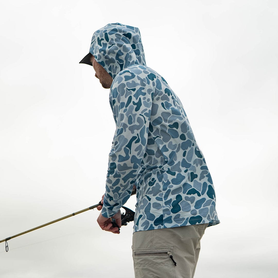 Sportsman Gear bamboo and Pima sun protection hoodie, lightweight performance hoodie with long sleeves and hood for outdoor activities.