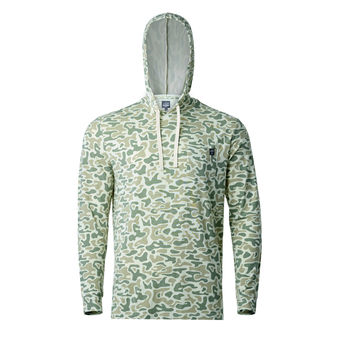 Sportsman Gear bamboo and Pima sun protection performance hoodie in cool green, featuring a lightweight, breathable fabric design.
