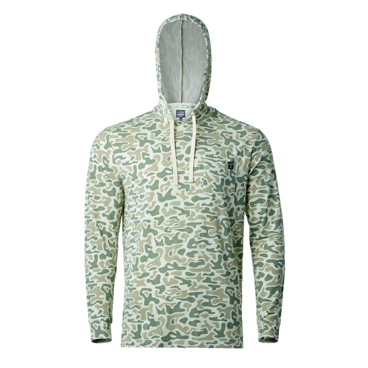 Sportsman Gear bamboo and Pima sun protection performance hoodie showing front view with hood and breathable fabric.