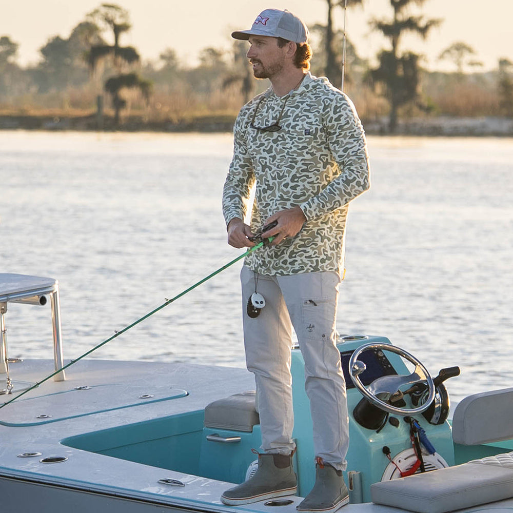 Sportsman Gear bamboo and Pima cotton sun protection hoodie, lightweight performance hoodie with long sleeves and breathable fabric.