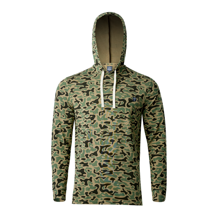 Sportsman Gear bamboo and Pima sun protection performance hoodie, lightweight, moisture-wicking fabric, casual outdoor wear.