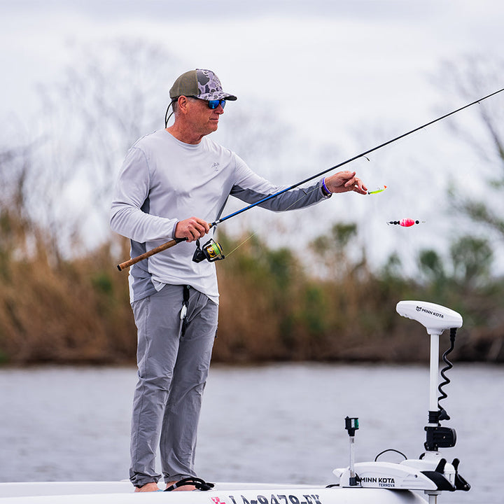 Sportsman Gear Reaper lightweight performance fishing pants for men, hot weather, stone color, small size, breathable outdoor clothing
